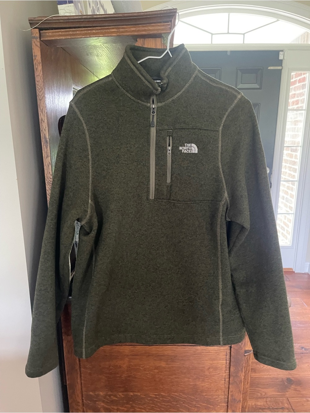 The North Face Men's Olive Green Zip-Up Fleece Pullover